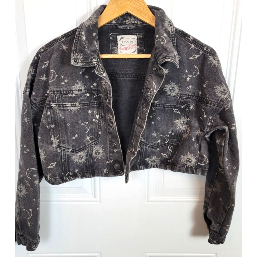 Stoosh Vintage Denim Womens Cropped Jean Jacket Size S Astrology